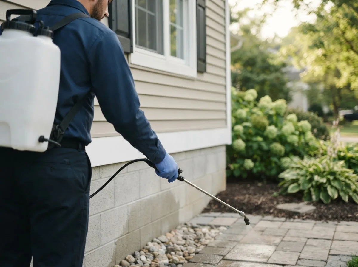 Pest control technician inspecting a home in Spring Dale, WV